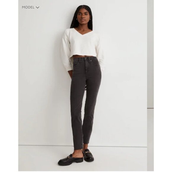 NEW Madewell Stovepipe High-Rise Fray Distressed Ankle Fade Black Stretch Jeans - Picture 1 of 14